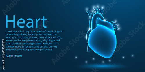 Human Heart medical organ. low poly wireframe theme concept on blue background. Illustration vector.