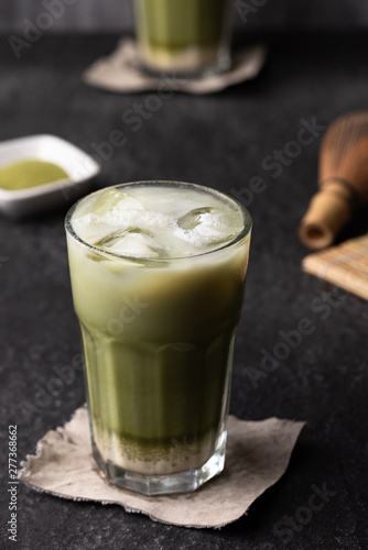 ice green tea latte food background © chachamp