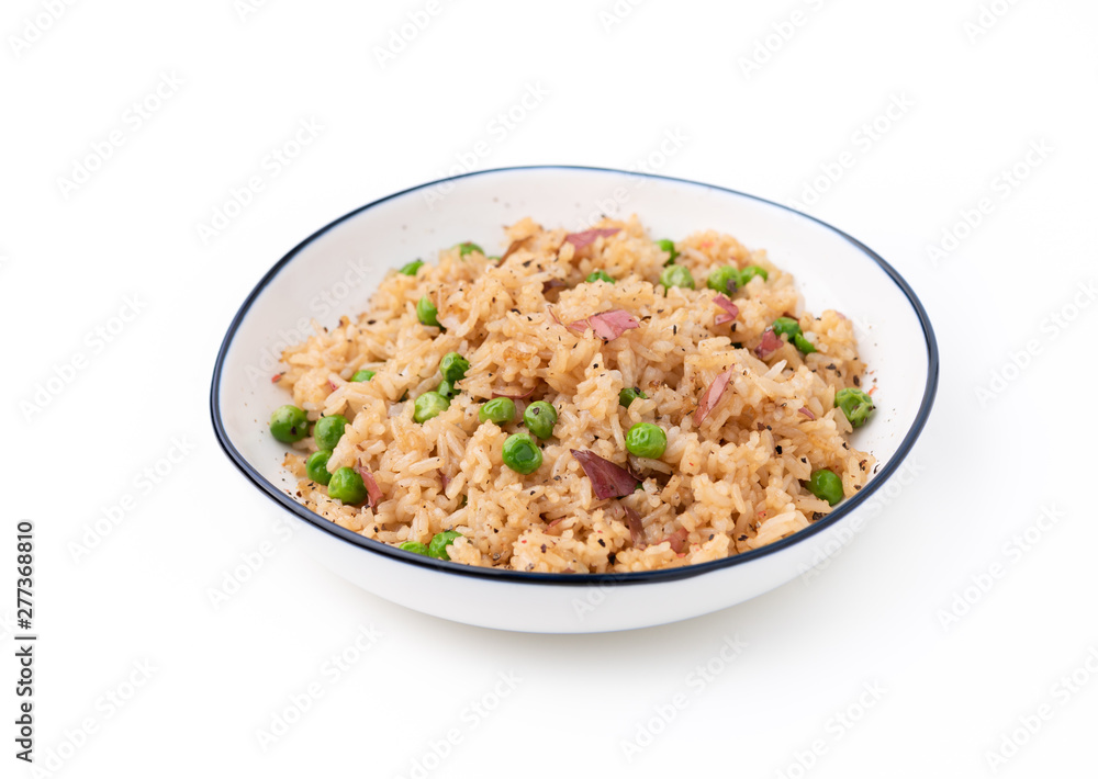 Japan rice fired with peas on isolated white background Japan rice fired with peas on isolated white background