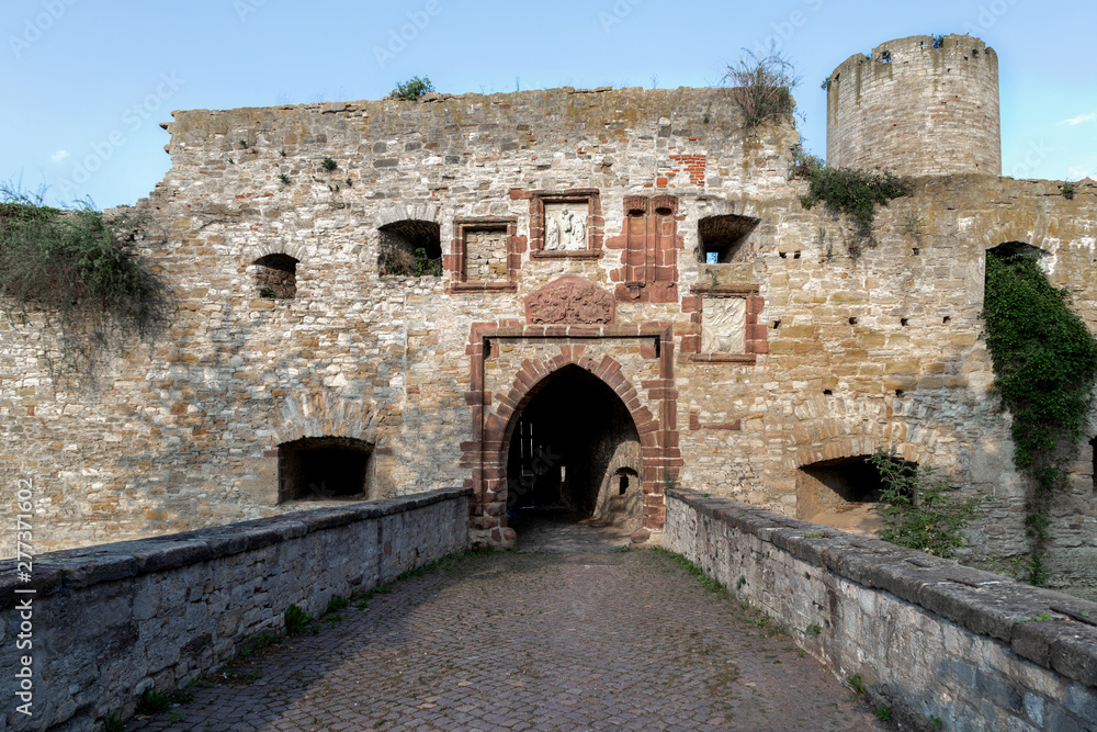  ruins of the knight's castle with a stone bridge to the gate