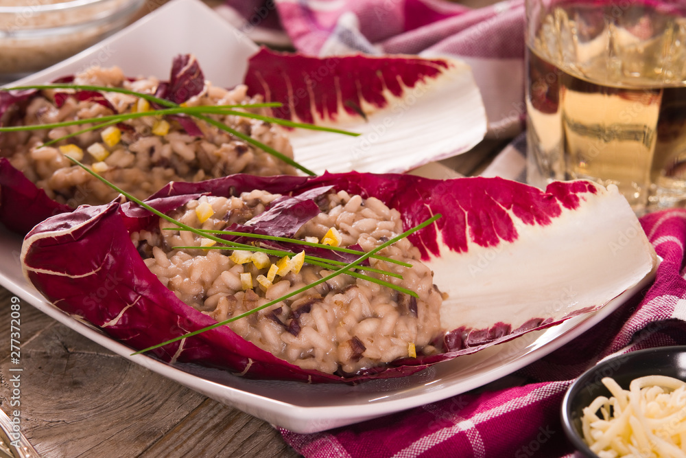 Risotto with red radicchio. Risotto with red radicchio.