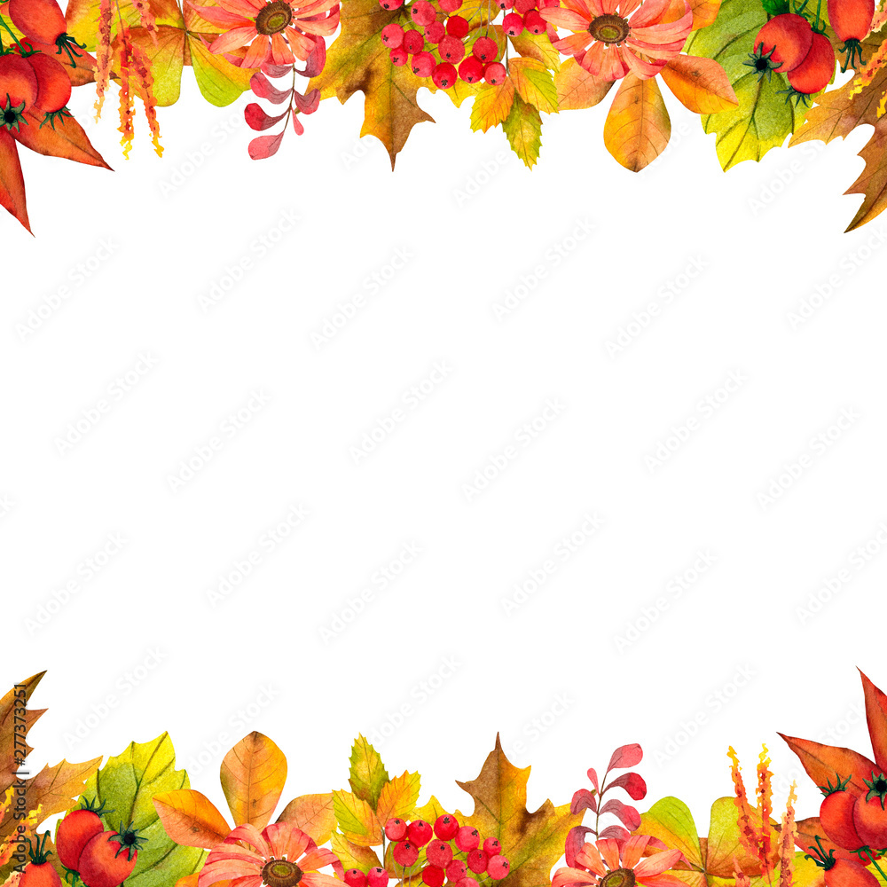 Horizontal frame of yellow and red leaves for autumn design of invitations, greetings, cards and advertising. Isolated object on white background. Horizontal frame of yellow and red leaves for autumn design of invitations, greetings, cards and advertising. Isolated object on white background.