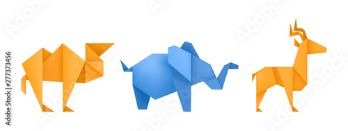 Origami animals different paper toys set vector