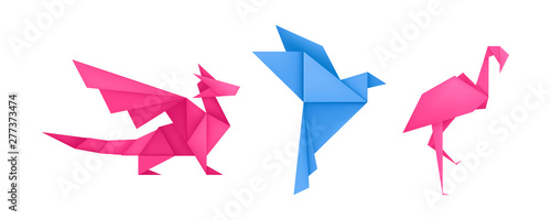 Origami animals different paper toys set vector