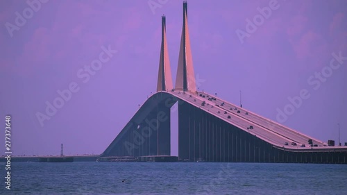 Tampa Bay, Florida. April 30, 2019 . Panoramic view of The Bob Graham Sunshine Skyway Bridge photo