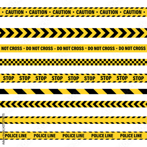 Yellow And Black Barricade Construction Tape. Police Warning Line. Brightly Colored Danger or Hazard Stripe. Vector illustration.