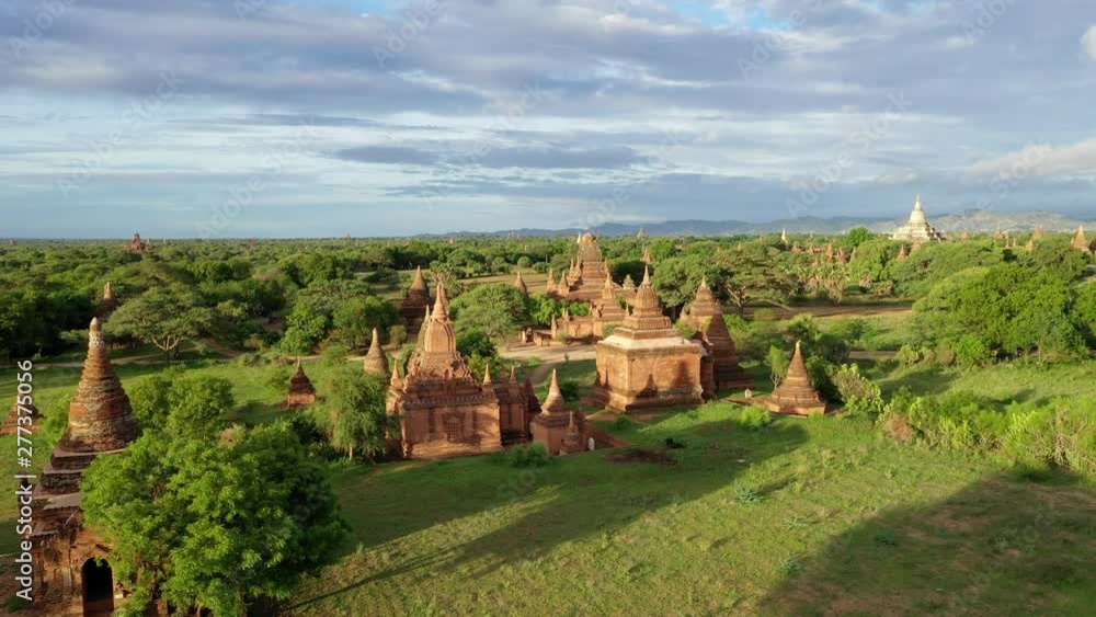 Drone Flight Over Bagan Myanmar Buddhist Temples