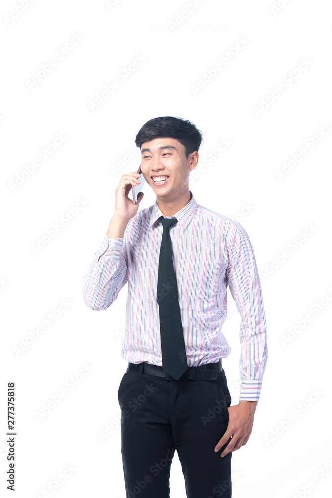 Young Asian executives are using the smartphone, isolated on white Young Asian executives are using the smartphone, isolated on white