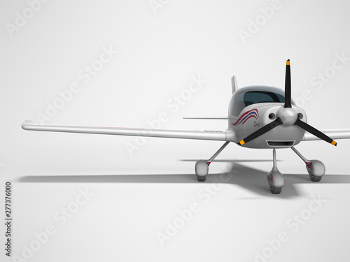 White light aircraft for two passengers 3d render on gray background with shadow