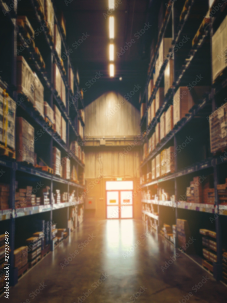 Fototapeta premium shelf in modern distribution warehouse or storehouse, industrial warehouse interior aisle
