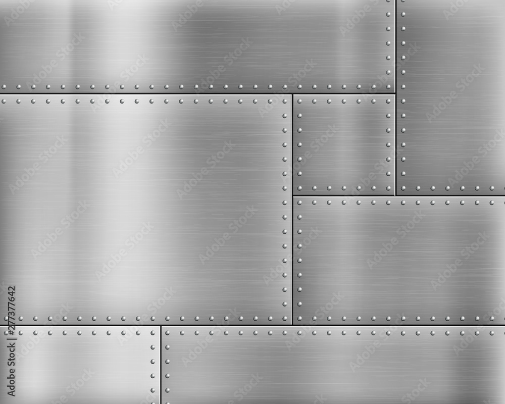 Metal textured background with rivets on the plates