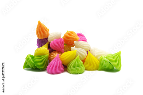 Colorful Alua is Thai traditional sweet dessert style. It'smade by flour, coconut milk and sugar. Isolated on white background.