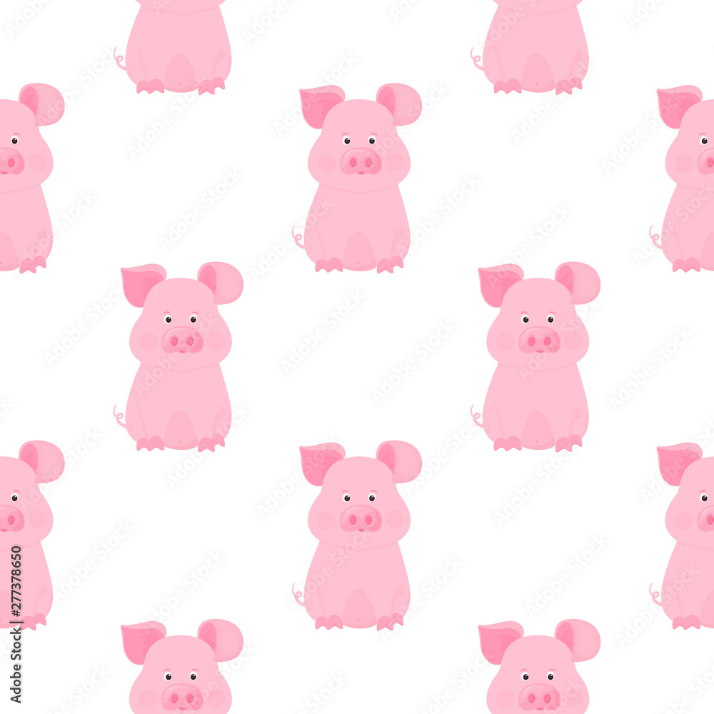 Cute pig cartoon characters. Piggy. Funny animal seamless pattern