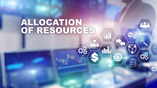 Allocation of resources concept. Strategic planning. Mixed media. Abstract business background. Financial technology and communication concept.