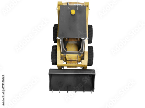Yellow diesel loader with front bucket top view 3d render on white background no shadow