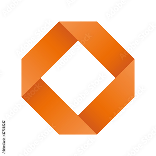 Orange infinite ribbon loop folded in a shape of rhombus. 3D-like vector symbol. Modern icon design