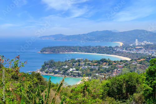 Magnificent scenic view over beautiful Andaman sea and 3 bays at Karon Viewpoint, Phuket, Thailand