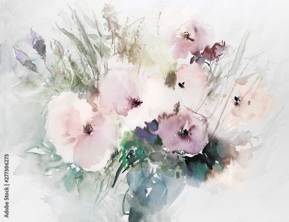 Fototapeta Bukiet kwiatów - abstrakcjonistyczny obraz olejny