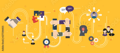 Cooperation and collaboration.Teamwork strategy in business.