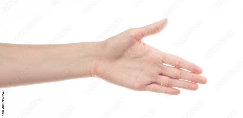 hand of young girl on white background