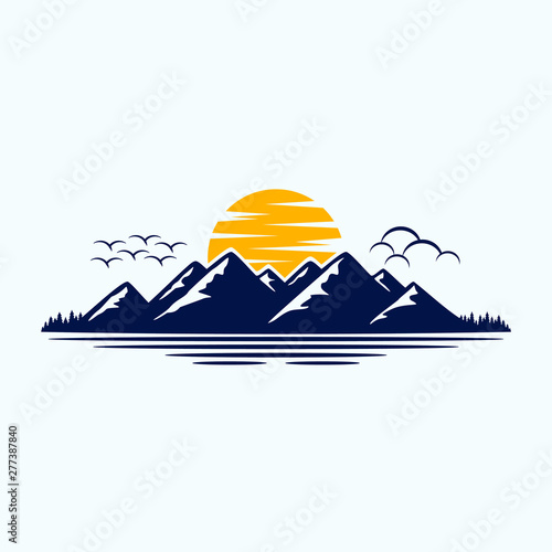 Mountain Ranges And Sun Vector Illustration