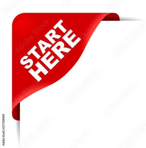 red vector banner start here