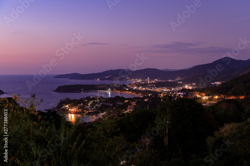 Aerial scenic view over beautiful Andaman sea and 3 bays at Karon Viewpoint, Phuket, Thailand