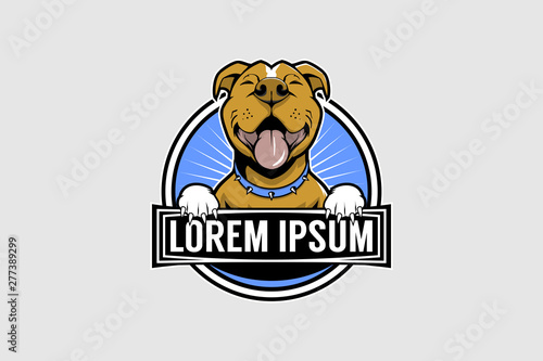 cute pitbull dog animal cartoon character vector badge template
