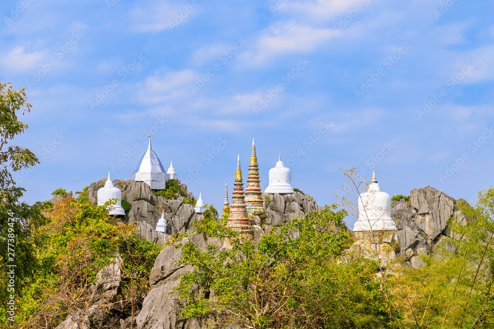 Floating pagoda on peak of mountain at Wat Chaloem Phra Kiat (Phra Bat Pupha Daeng) temple in Chae Hom district, Lampang, Thailand