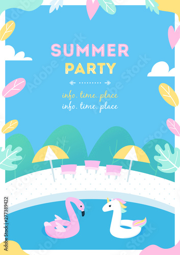 Summer Pool Party or Activity for Kids. Vector Design Poster