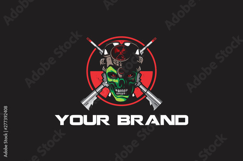 zombie with rifle vector logo template