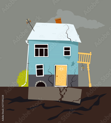 Small family house with foundation problems, EPS 8 vector illustration