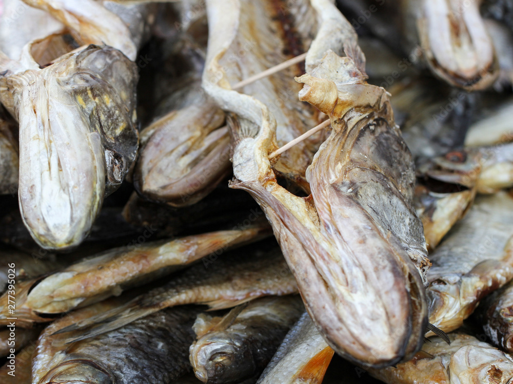 Dried fishes on street market. Dried fishes on street market.