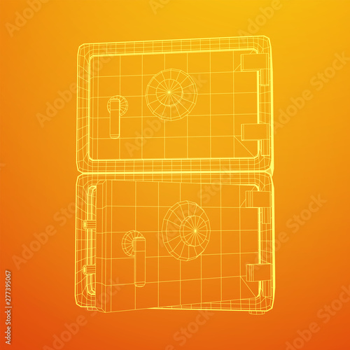 Metal bank vault safe. Wireframe low poly mesh vector illustration