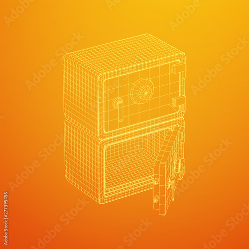 Metal bank vault safe. Wireframe low poly mesh vector illustration