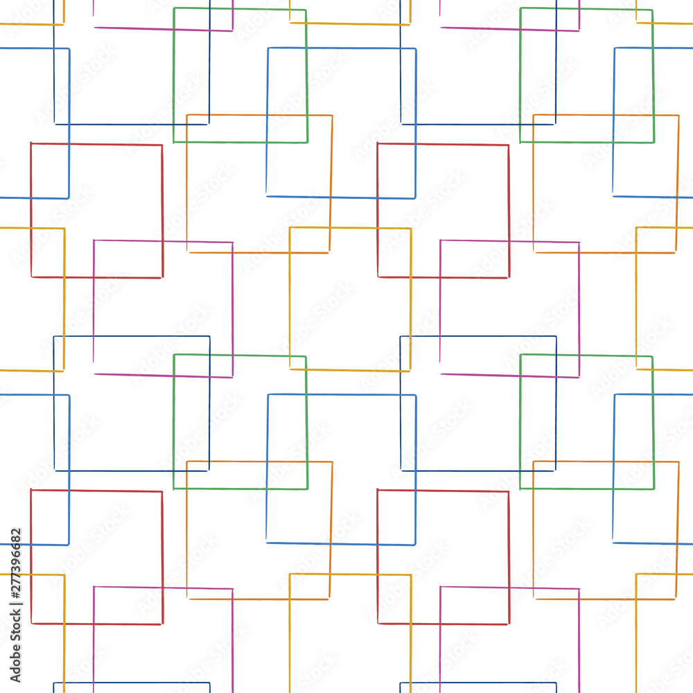 Vector abstract geometric grid square seamless pattern. Hand drawn colorful light 70s design ideal for wallpaper, stationery and wrapping.