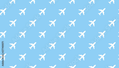 Airplane seamless background. Aircraft transportation blue and white pattern template. Aviation vector repeatable texture.