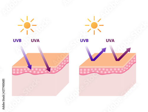 UVA and UVB radiation types, UV protection sun block vector illustration