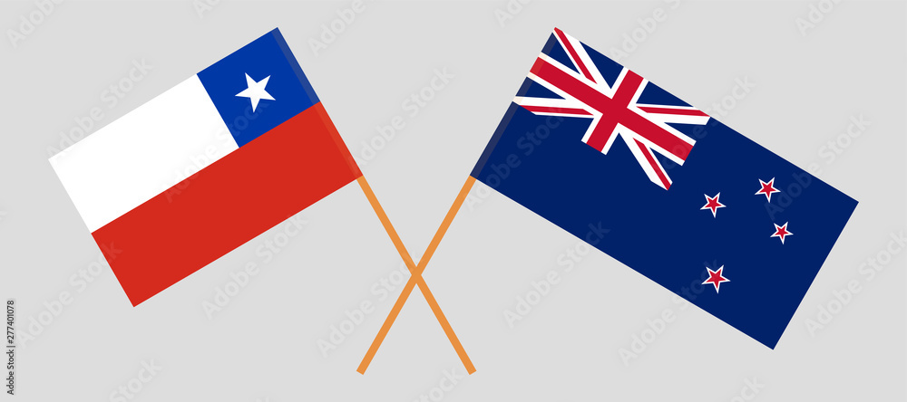 Crossed New Zealand and Chilean flags Crossed New Zealand and Chilean flags