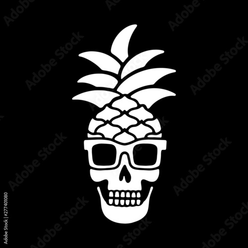 Skull skeleton pineapple with sunglasses black background