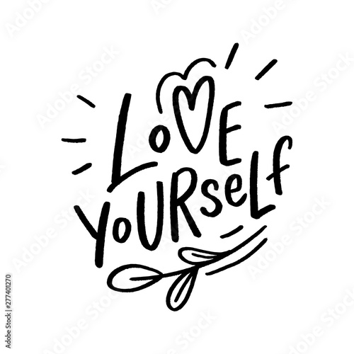 Love yourself lettering slogan for card, poster, print. Motivational phrase.