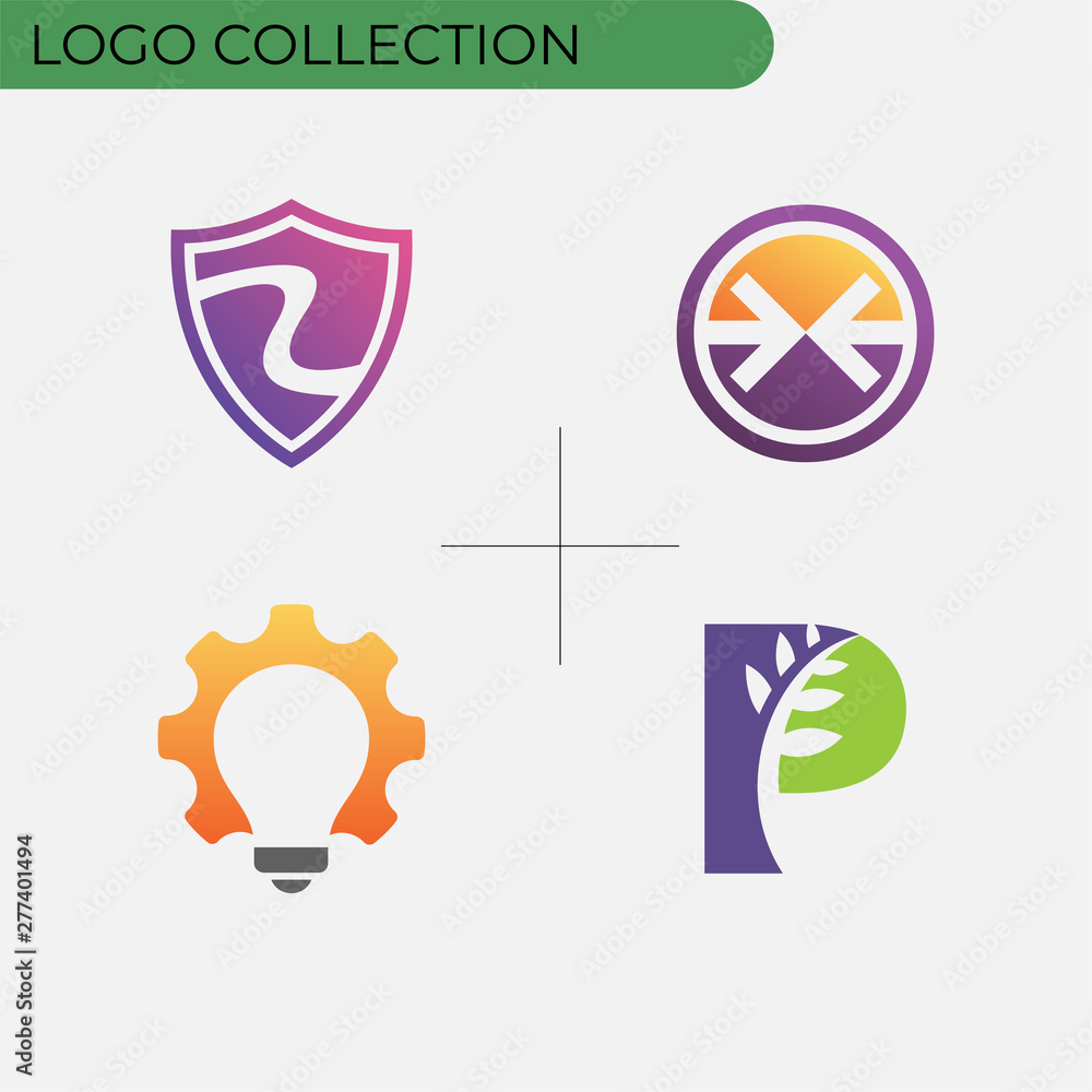 colorful business logo collection with minimalist concepts on white background vector template