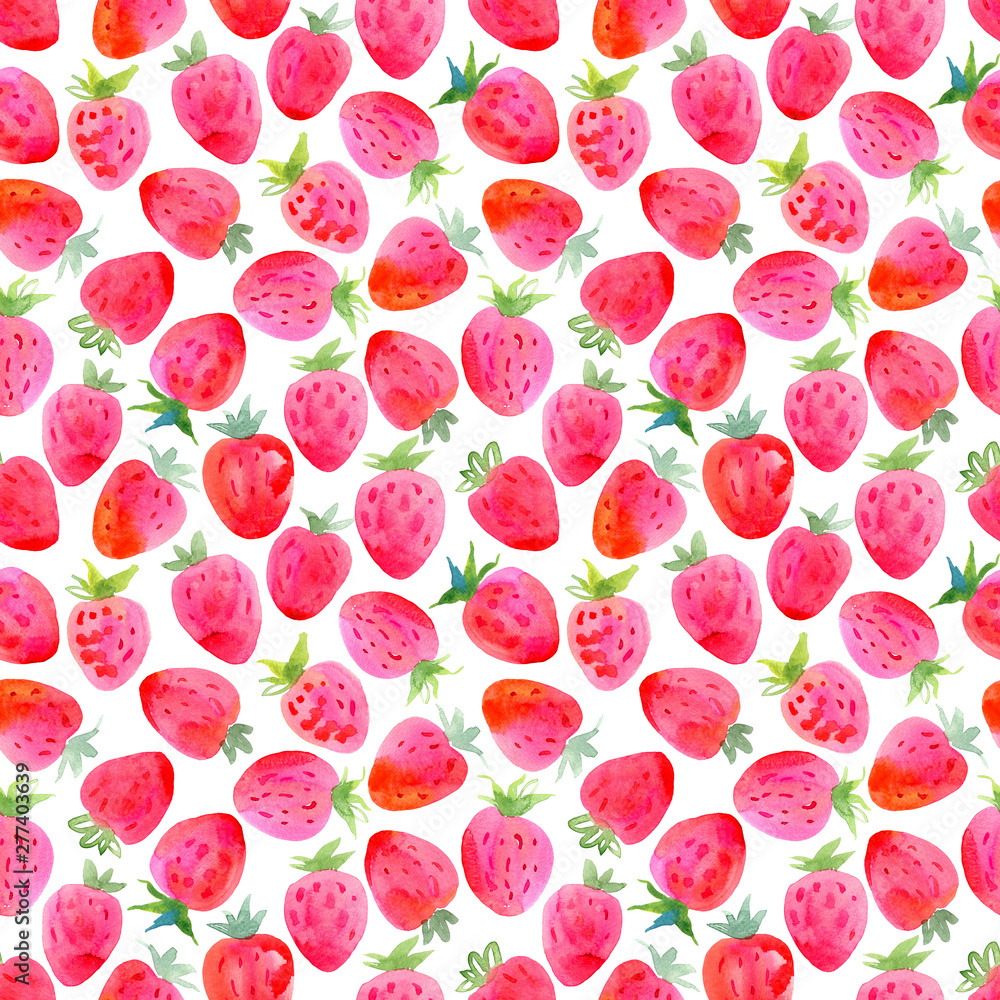 Seamless pattern with hand drawn watercolor strawberries. Isolated on white Seamless pattern with hand drawn watercolor strawberries. Isolated on white
