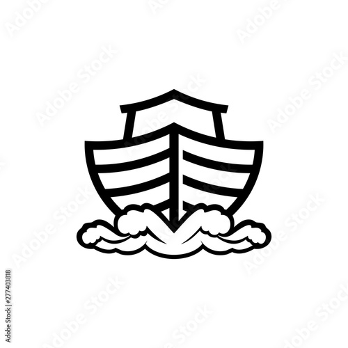 Logo of Noah's Ark. Ship to rescue animals and people from the Flood. Biblical illustration.