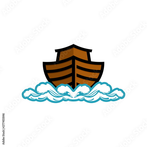 Logo of Noah's Ark. Ship to rescue animals and people from the Flood. Biblical illustration.