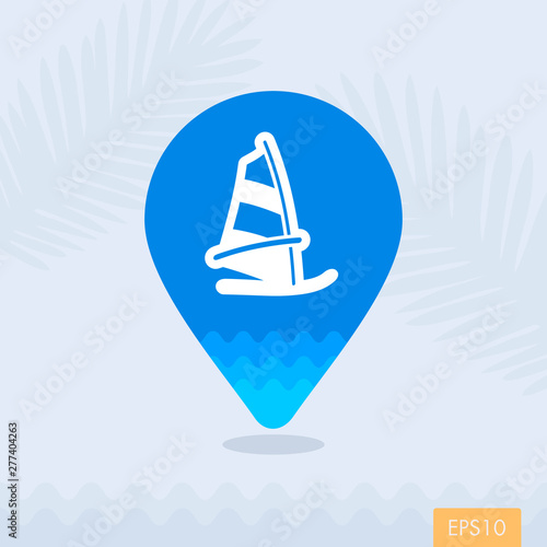 Board Windsurfing pin map icon. Summer. Vacation