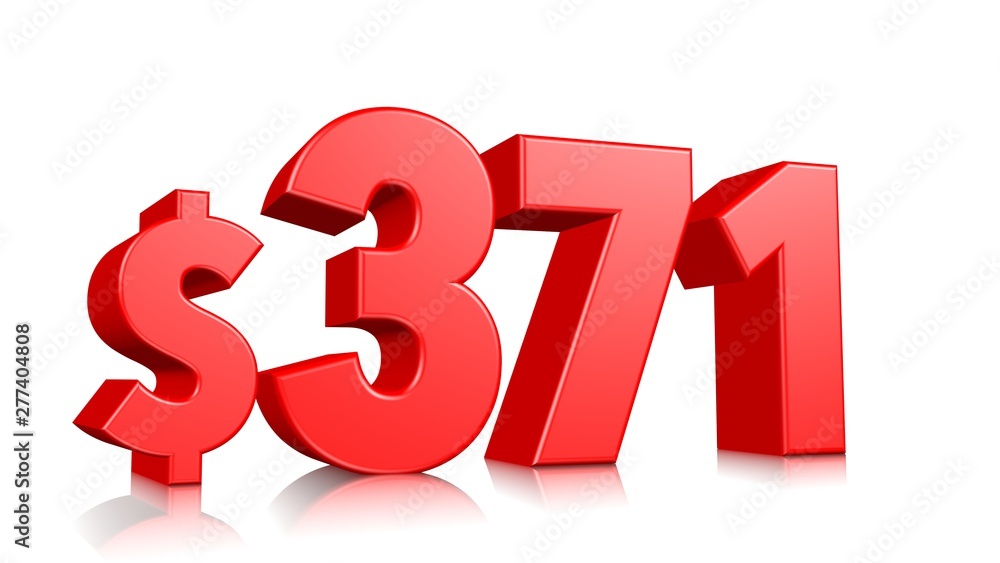371$ Three hundred seventy one price symbol. red text number 3d render with dollar sign on white background 371$ Three hundred seventy one price symbol. red text number 3d render with dollar sign on white background