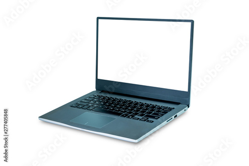 Aluminum material, Modern slim design laptop isolated on white background, With blank white screen, File contains with clipping path So easy to work.