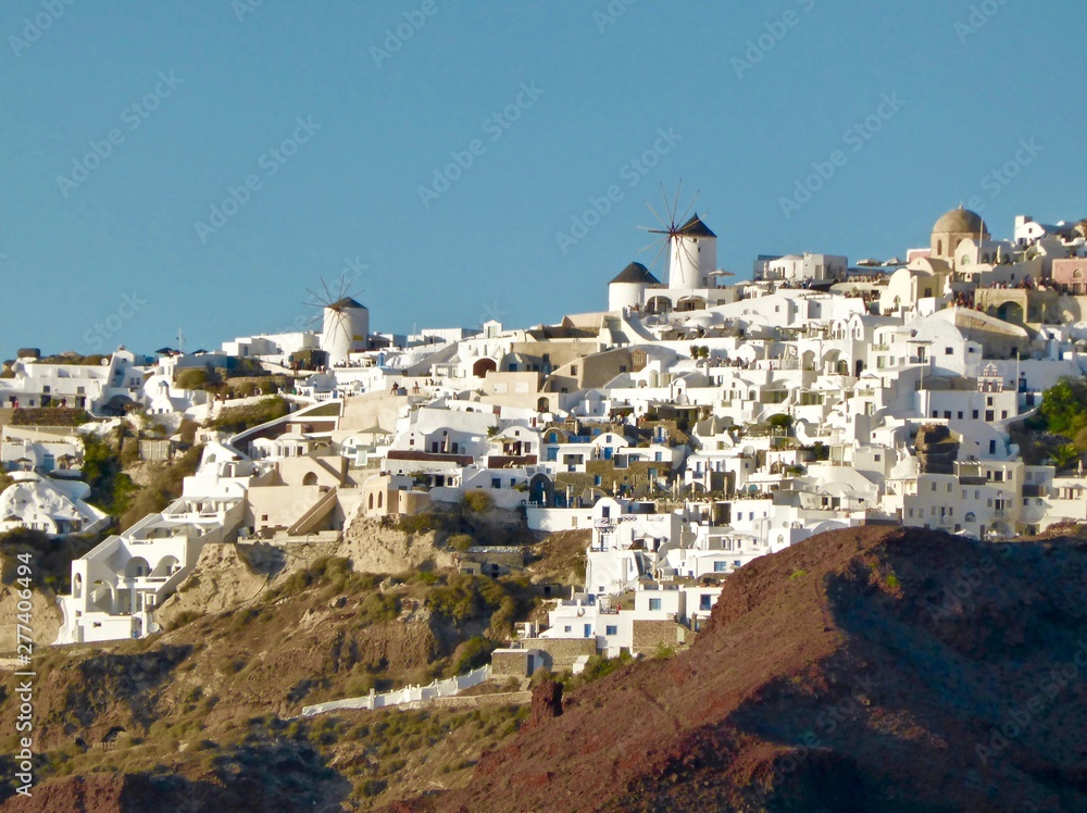 Cliffside view of Oia Santorini at sunset