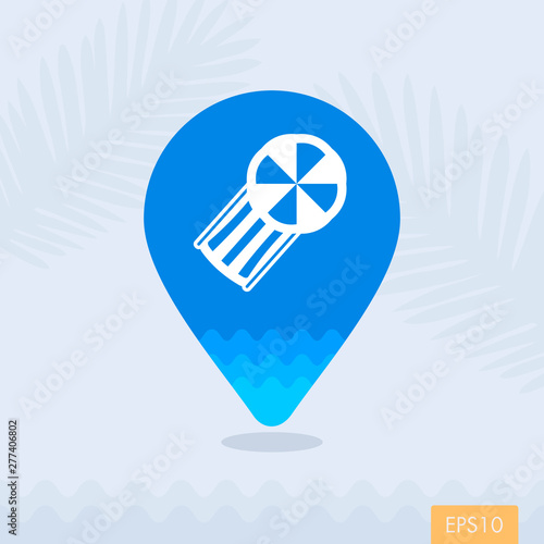 Beach chaise lounge with umbrella pin map icon